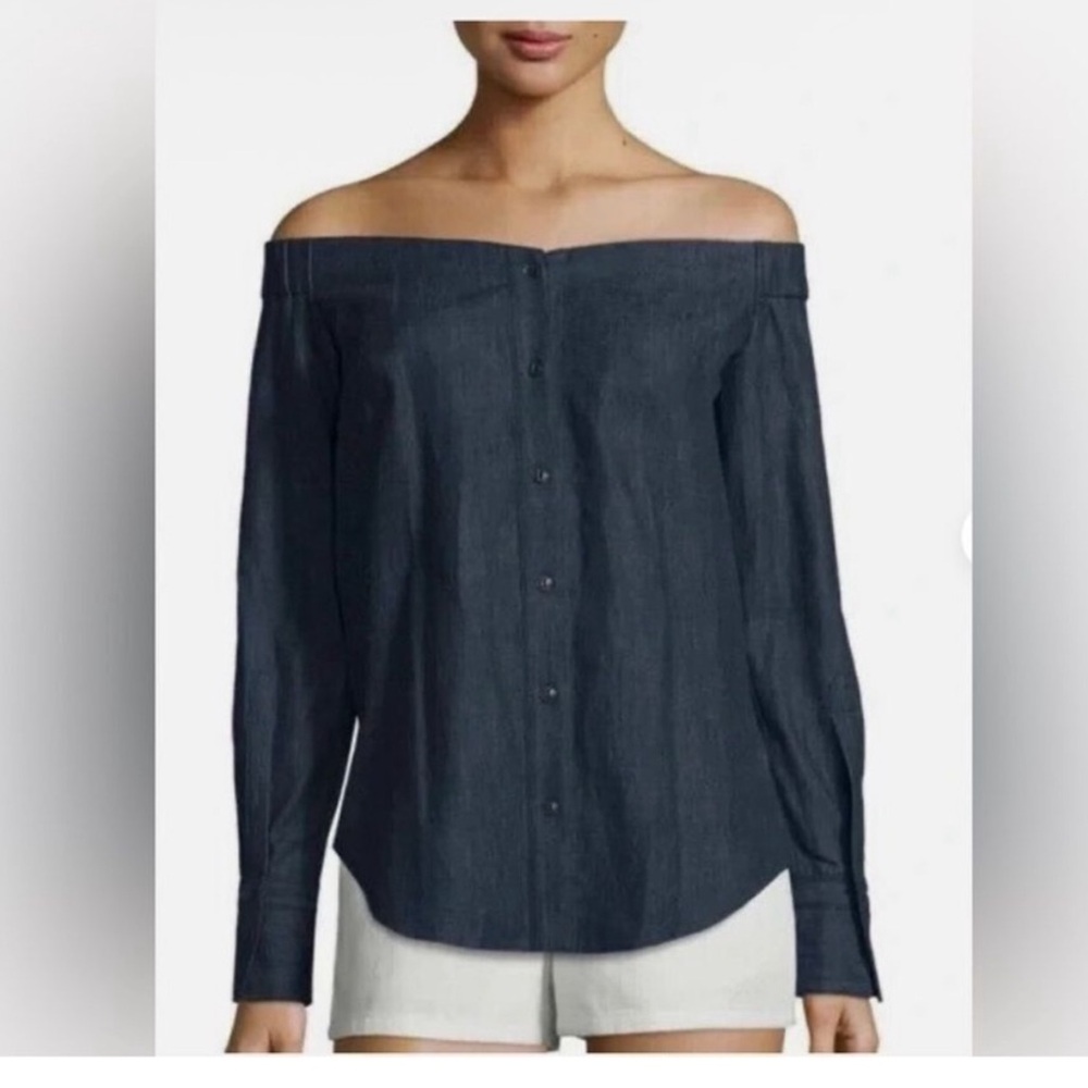 Rag & Bone Kacy denim off the shoulder button up blouse